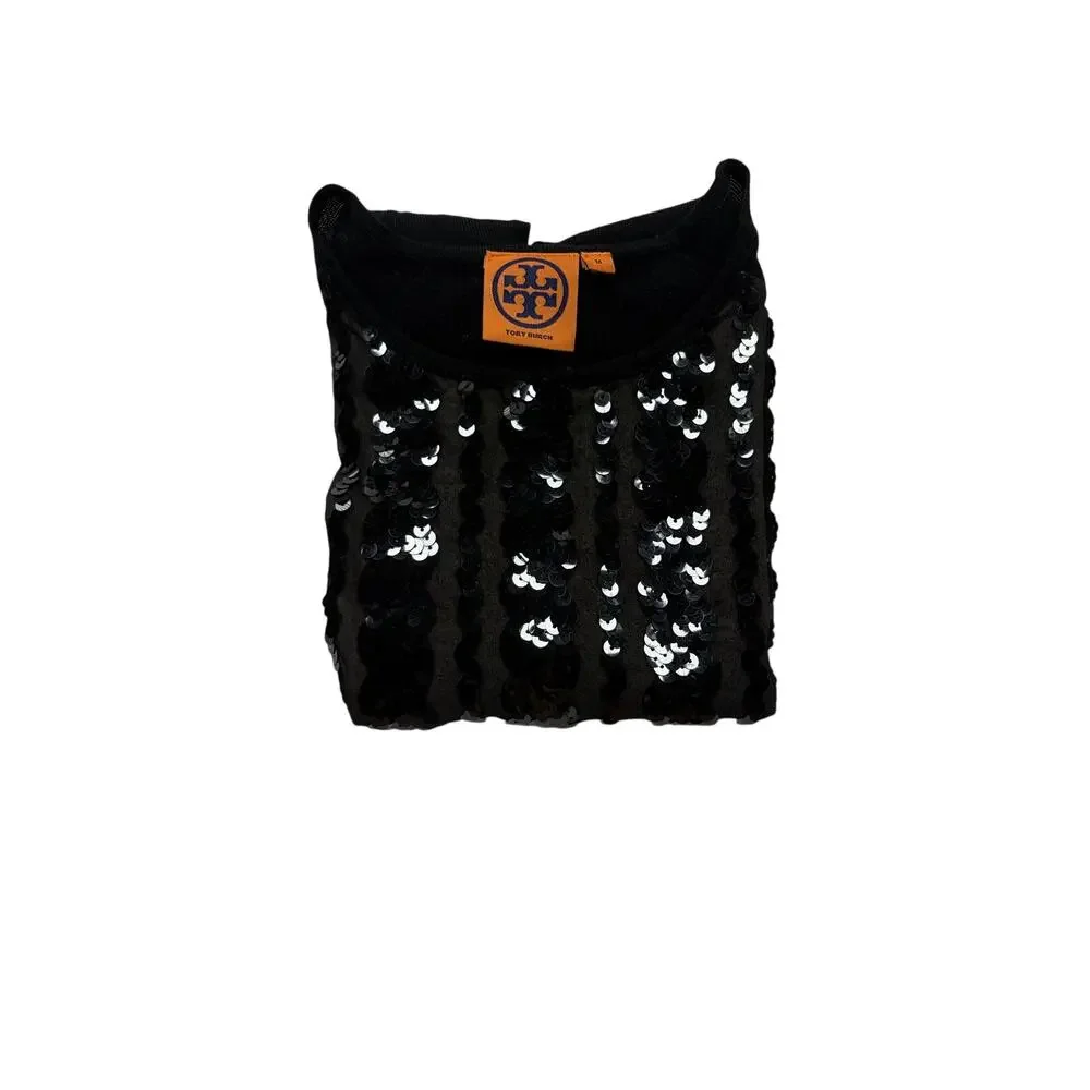 Tory Burch Black Sequin Silk Wool Sleeveless Sweater Top Women’s Medium M